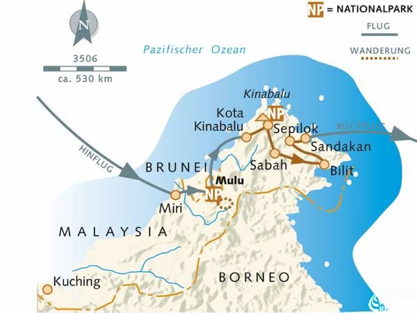 Karte zur Borneo Reise